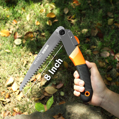 REXBETI Folding Saw, Extra Long 14 Inch Blade Backpacking Saws for Hiking Camping, Dry Wood Trimming Pruning Saw With 4 Cutting Angle Hard Teeth, Large Garden Saws with SK-5 Steel