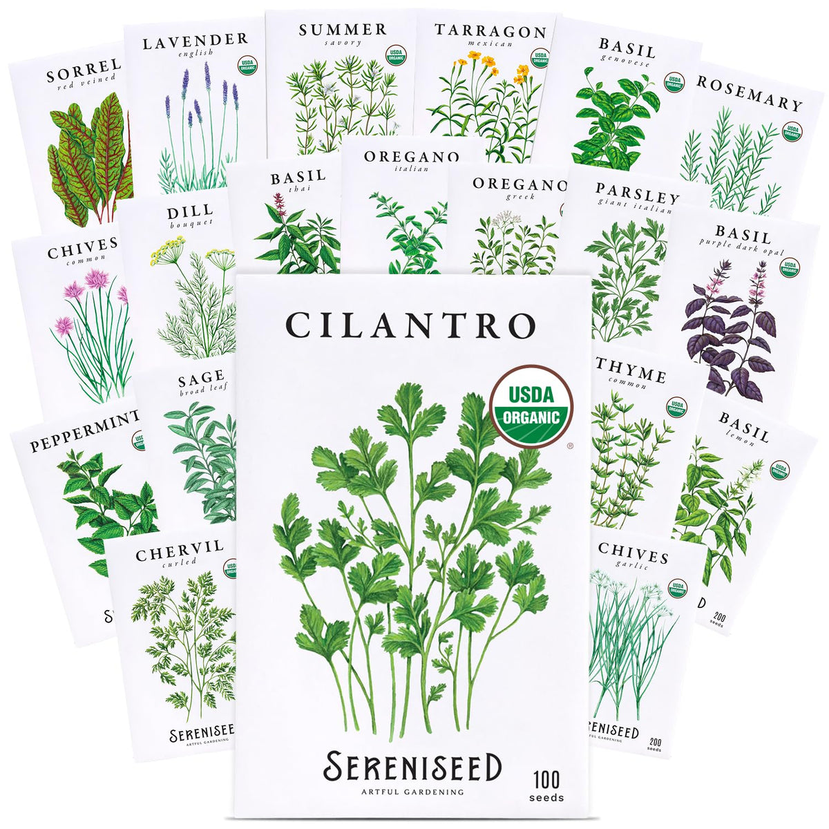 Sereniseed Certified Organic Herb Seeds 10-Pack, Culinary Garden Kit