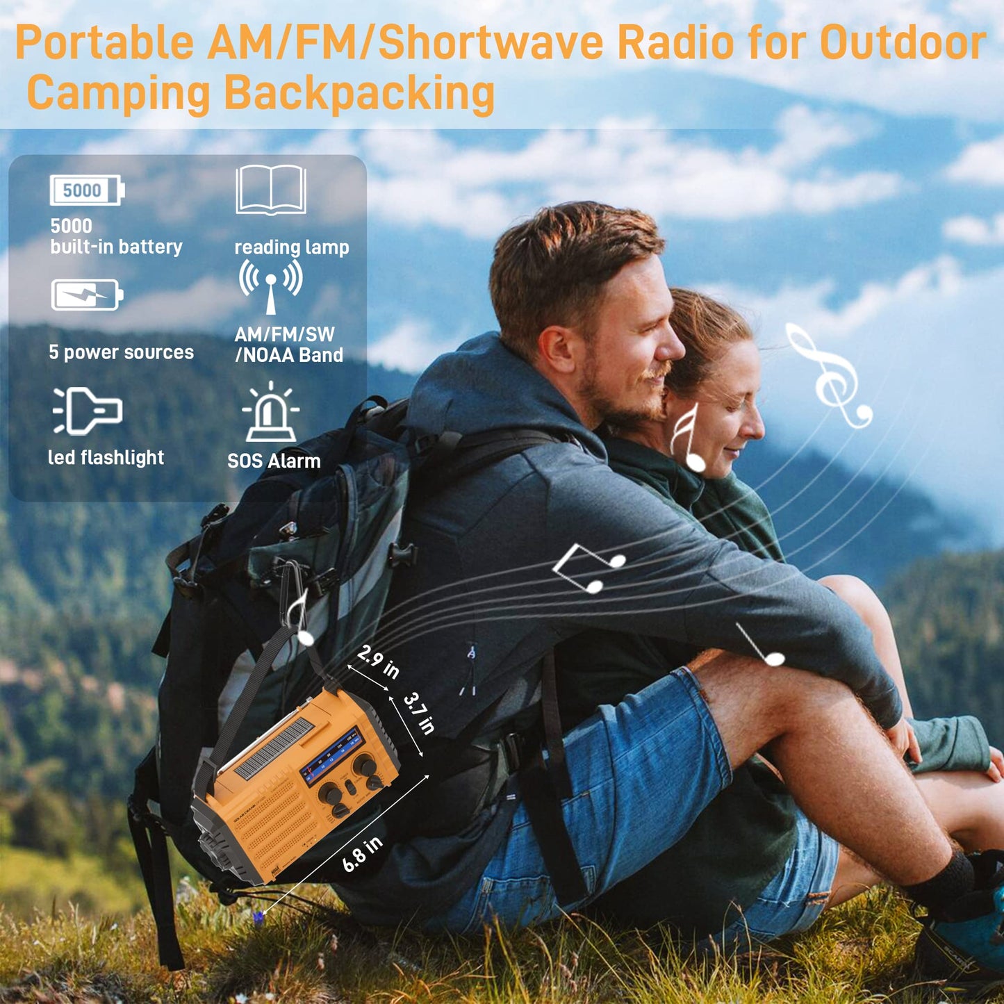 Auto NOAA Emergency Weather Radio, Solar Hand Crank Radio,Portable Battery Operated Emergency Radio with AM FM Shortwave,USB Charger,LED Flashlight,Clock, SOS Alert for Home Outdoors Camping Survival
