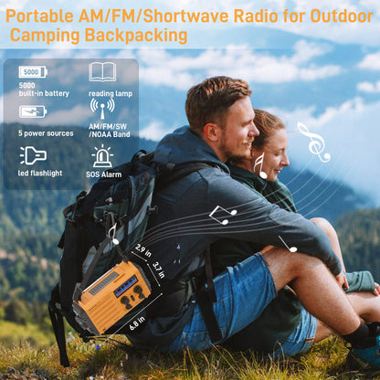 Auto NOAA Emergency Weather Radio, Solar Hand Crank Radio,Portable Battery Operated Emergency Radio with AM FM Shortwave,USB Charger,LED Flashlight,Clock, SOS Alert for Home Outdoors Camping Survival