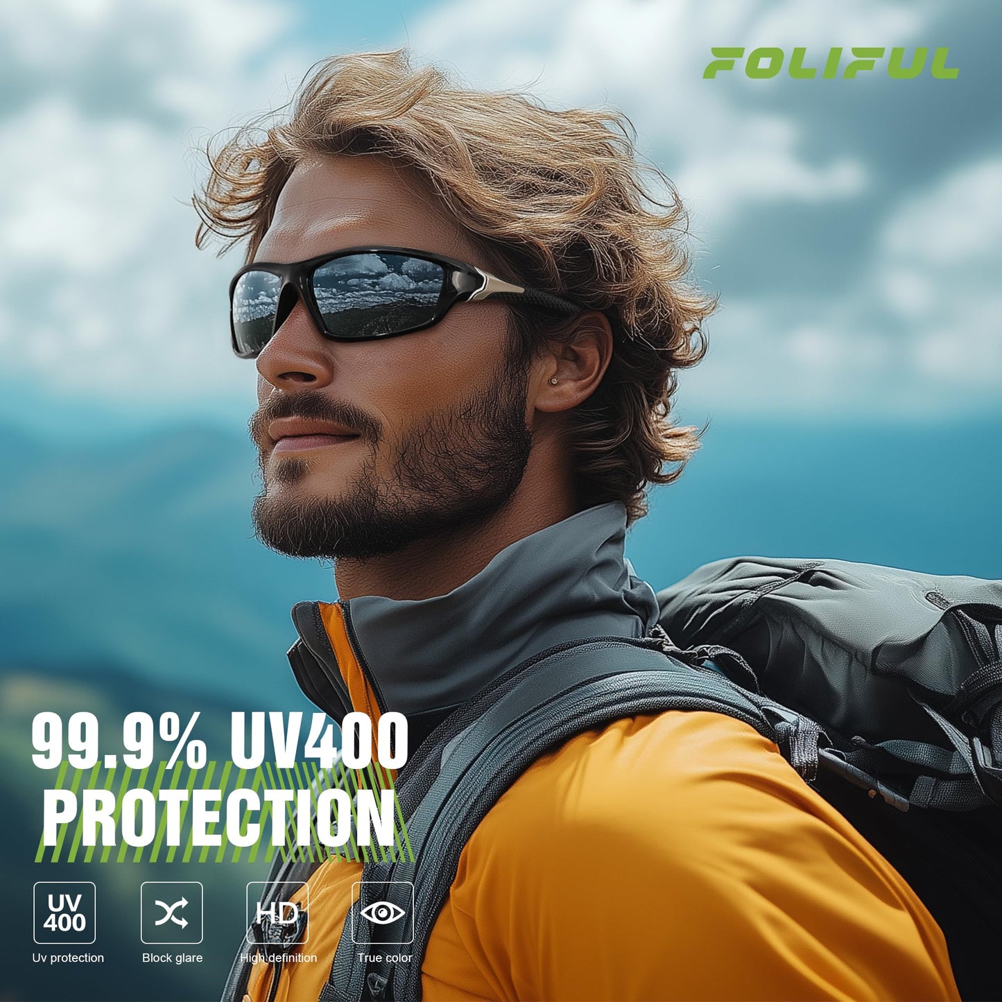 3 Pack Polarized Sports Sunglasses for Men, Mens Sunglasses Wrap Around UV400 Protection for Cycling Fishing Driving