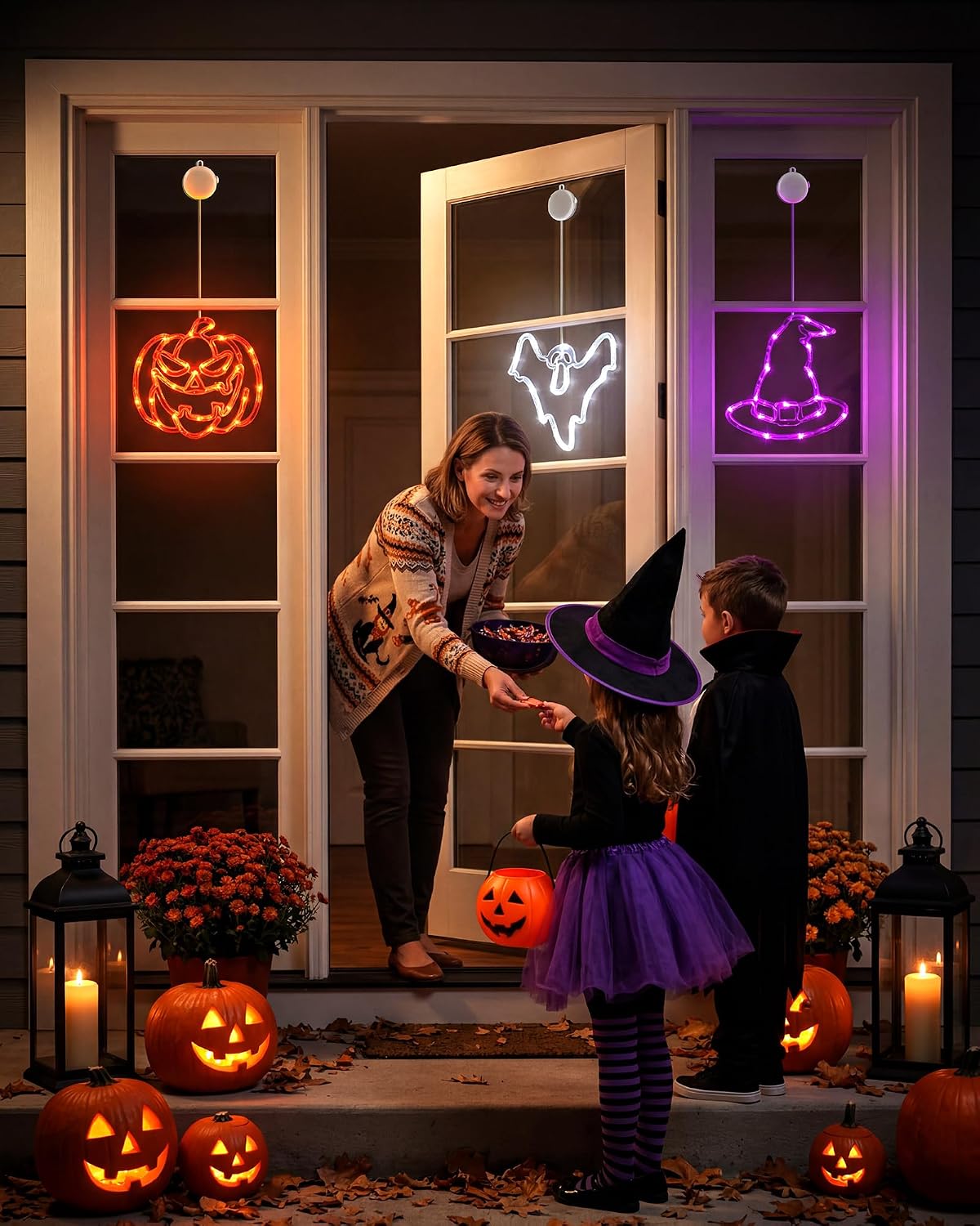 Minetom 3 Pack Halloween Windows Lights - Pumpkin, Ghost, Hat with Timer