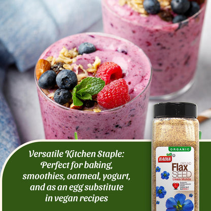 Badia Organic Ground Flax Seed, 16 oz - Superfood High in Fiber & Omega-3, Certified Organic, Non-GMO, Baking, Smoothies & Cooking