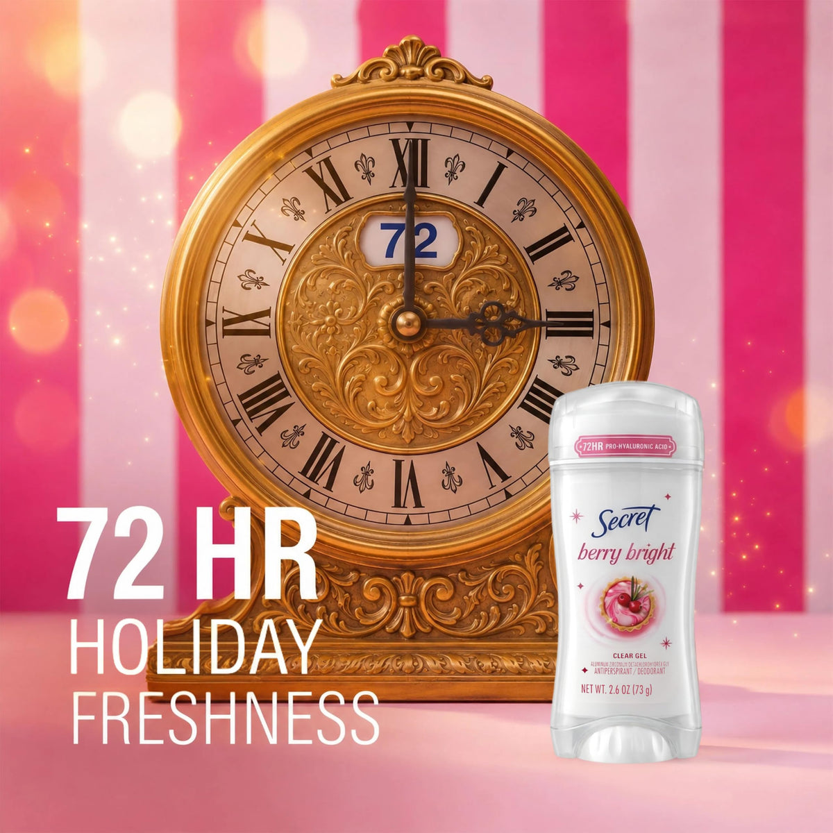 Secret Fresh Antiperspirant Deodorant for Women, 72hr Breathable Sweat & Odor Protection, Instant Freshness & Gentle, PH Balancing Minerals, Clear Gel, Relaxing Lavender Scent, 2.6 oz