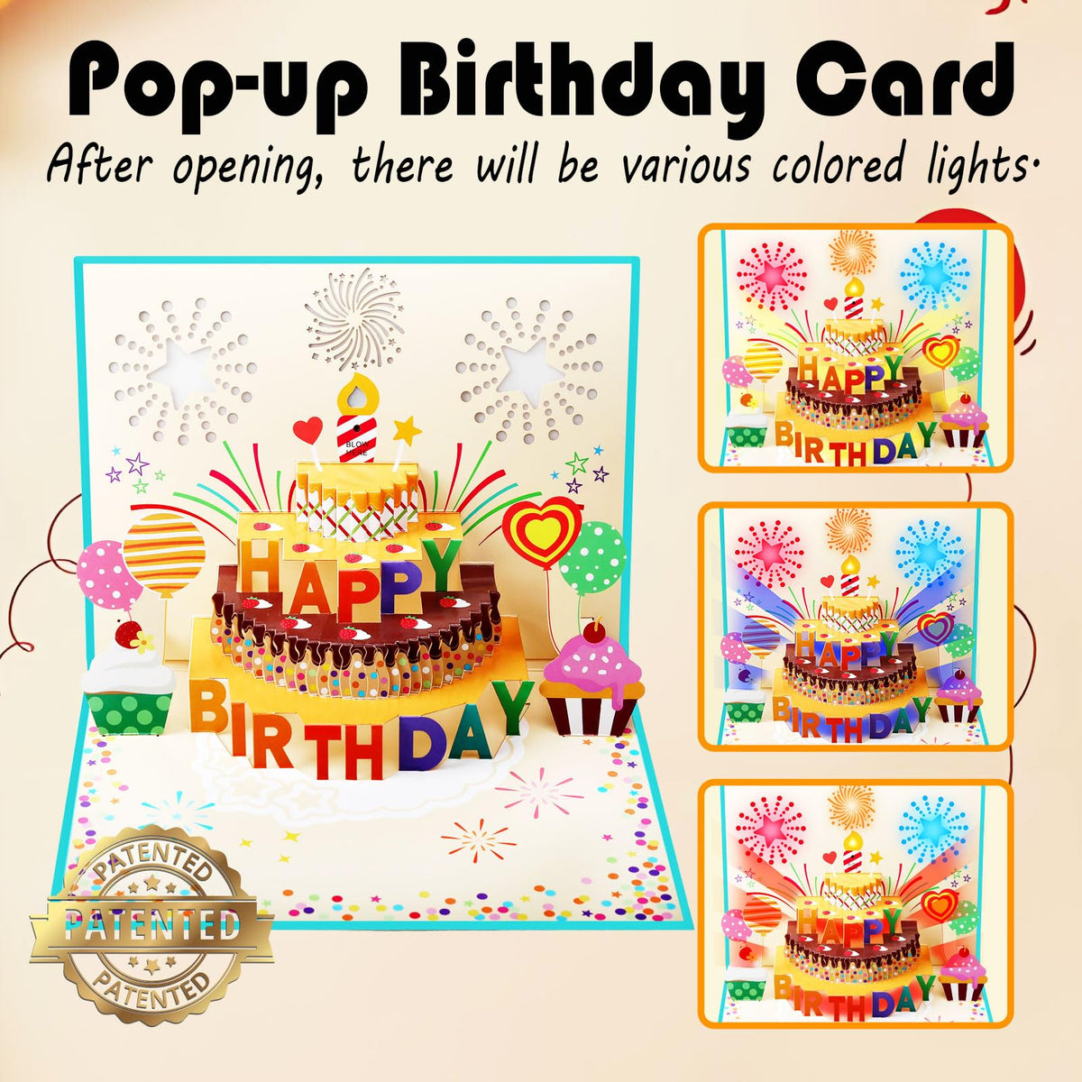 Pop Up Birthday Cards for Men, LED Light & Music Blow The Candle