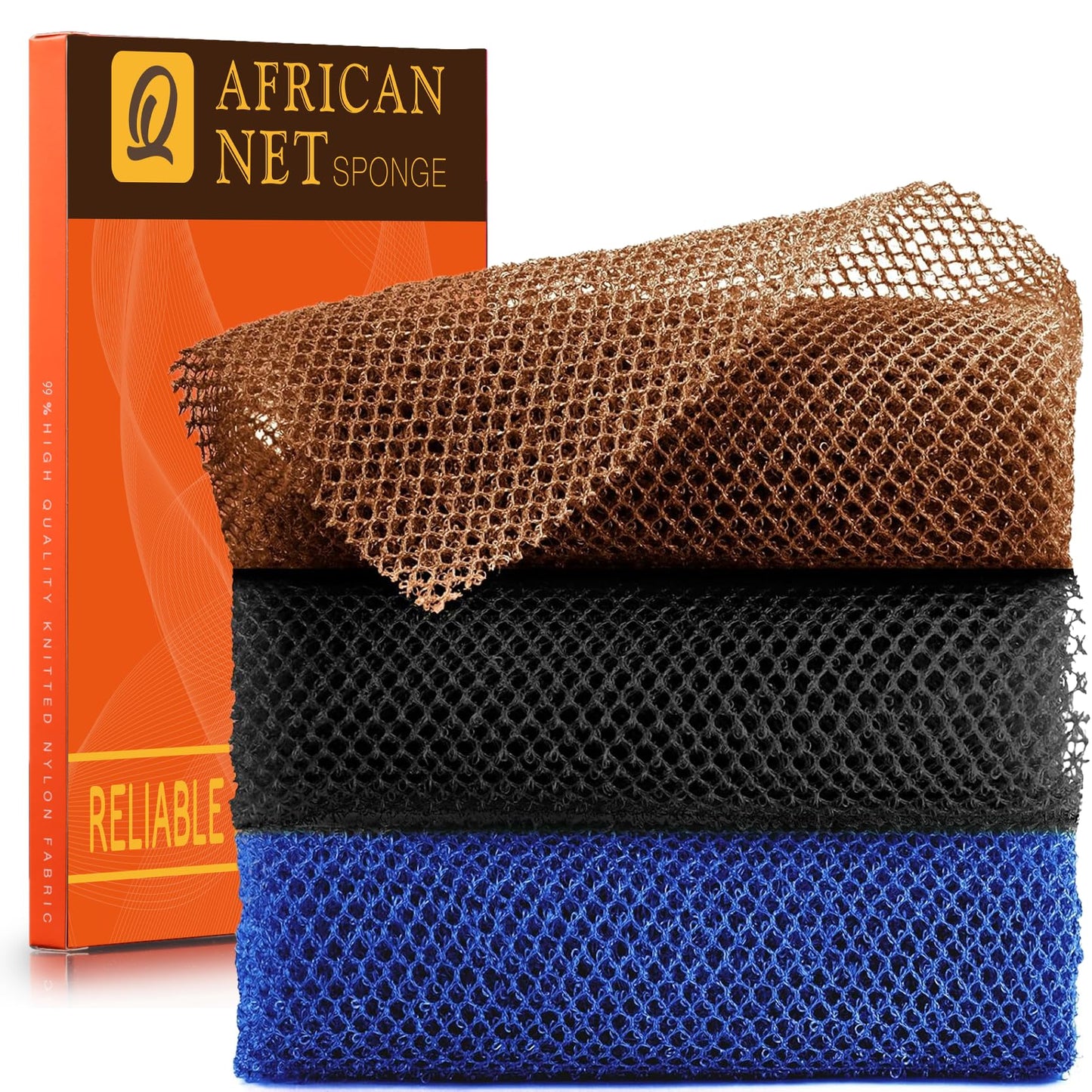 UJFQBH 3 Pieces African Bath Sponge African Net Long Net Bath Sponge Exfoliating Shower Body Scrubber Back Scrubber Skin Smoother,Great for Daily Use (Pink,Yellow,Purple)