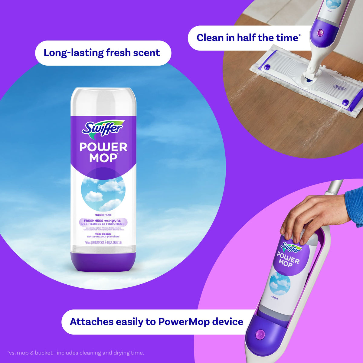Swiffer Power Mop Refill Solution, Floor Cleaner for Mopping Tile, Vinyl, Laminate, Wood in Home, Bathroom, Kitchen, All Purpose Multi-Surface Solution for Floor Cleaning, Lavender Scent, 50.6oz
