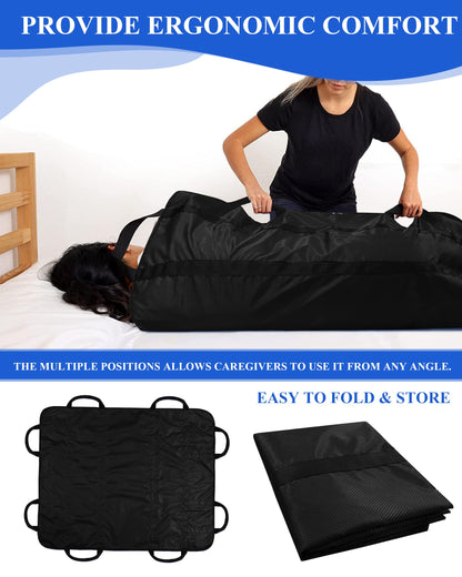 SPRING SEAON Patient Positioning Bed Pad with Handles – Transfer & Slide Sheet for Elderly Care, Waterproof Washable Draw Sheet for Hospital or Home Use, 46.5" x 38.5", 400 LBS Support,Black