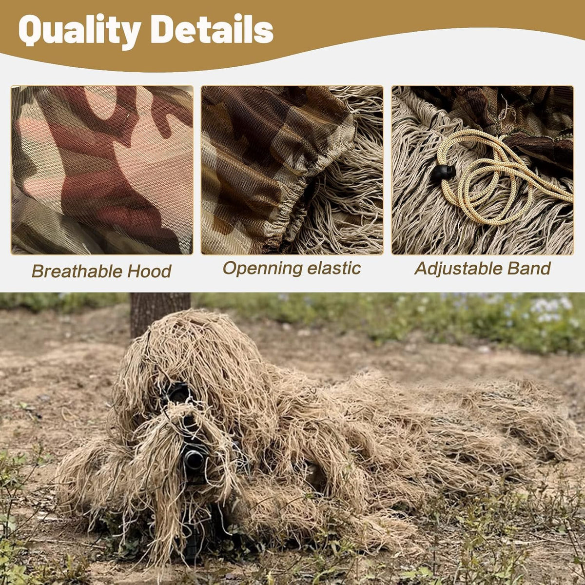 MOPHOTO 5 in 1 Ghillie Suit 3D Camouflage Hunting Suits - Jacket, Pants, Hood, Carry Bag for Adults & Youth, M/L/XL/XXL