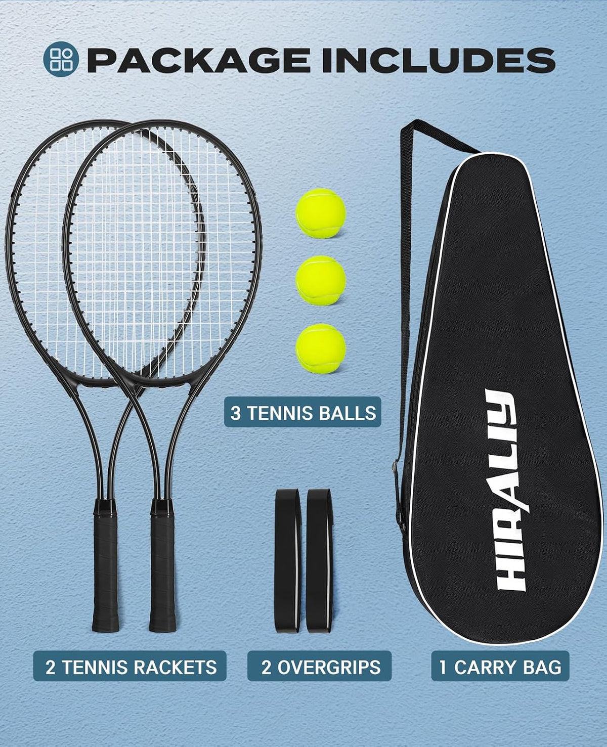 HIRALIY 27-Inch Tennis Racket for Adults with Ball and Carry Bag