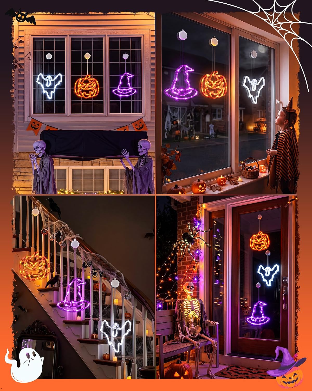 Minetom 3 Pack Halloween Windows Lights - Pumpkin, Ghost, Hat with Timer