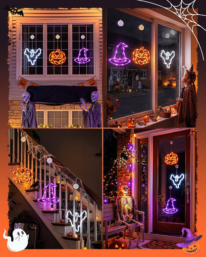 Minetom 3 Pack Halloween Windows Lights - Pumpkin, Ghost, Hat with Timer