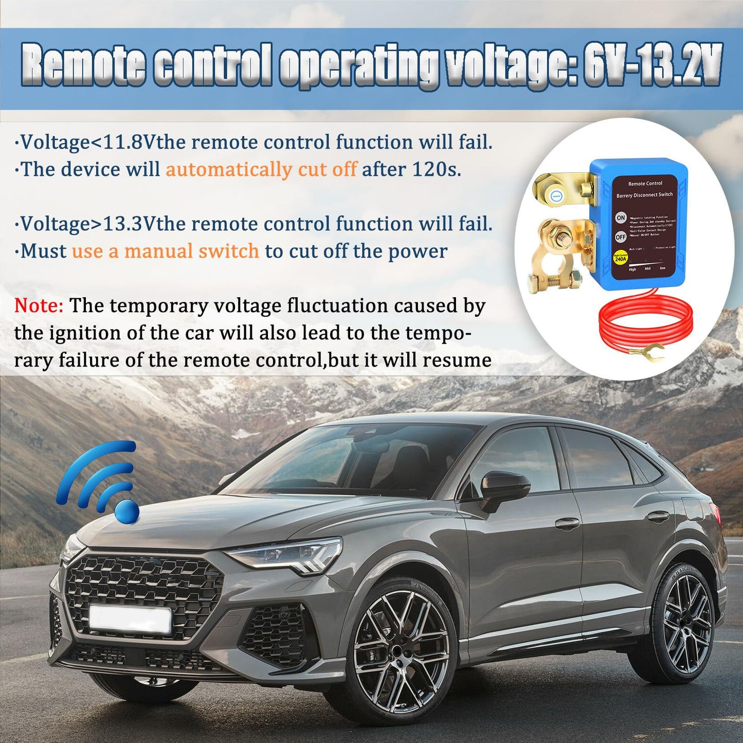 Remote Battery Disconnect Switch 12v, 250A, Upgrade Prevent Battery Drain, Disconnect Negative Car Kill Switch Anti-Theft, Remote Battery Kill Switch for Car, Truck, RV