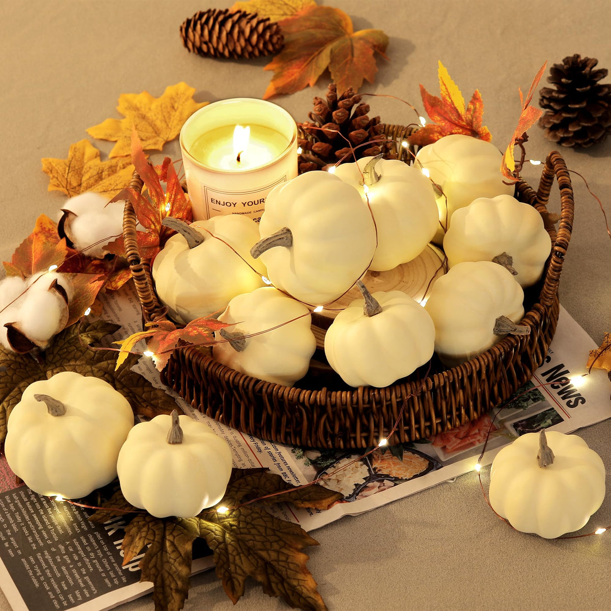 Artgar Pumpkin Decor Set, 23 PCS Fall Harvest Bowl Filler Decorations