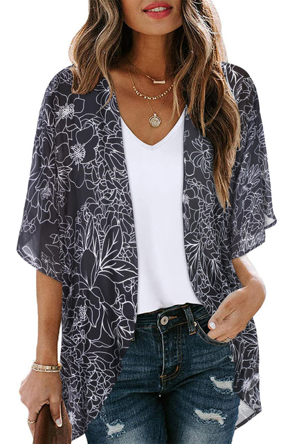 CHICGAL Womens Floral Kimono Cardigan Beach Cover Up Casual Summer Tops