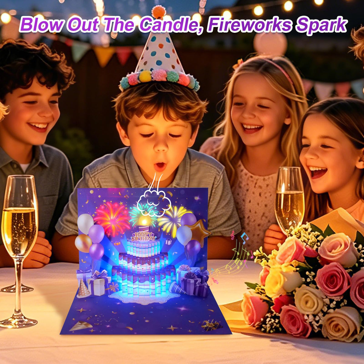 MZD8391 Pop Up Birthday Card with Music, Light, Firework For Men Women