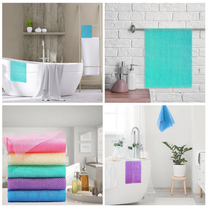 UJFQBH 3 Pieces African Bath Sponge African Net Long Net Bath Sponge Exfoliating Shower Body Scrubber Back Scrubber Skin Smoother,Great for Daily Use (Pink,Yellow,Purple)