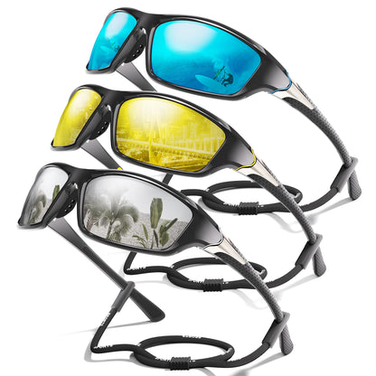3 Pack Polarized Sports Sunglasses for Men, Mens Sunglasses Wrap Around UV400 Protection for Cycling Fishing Driving