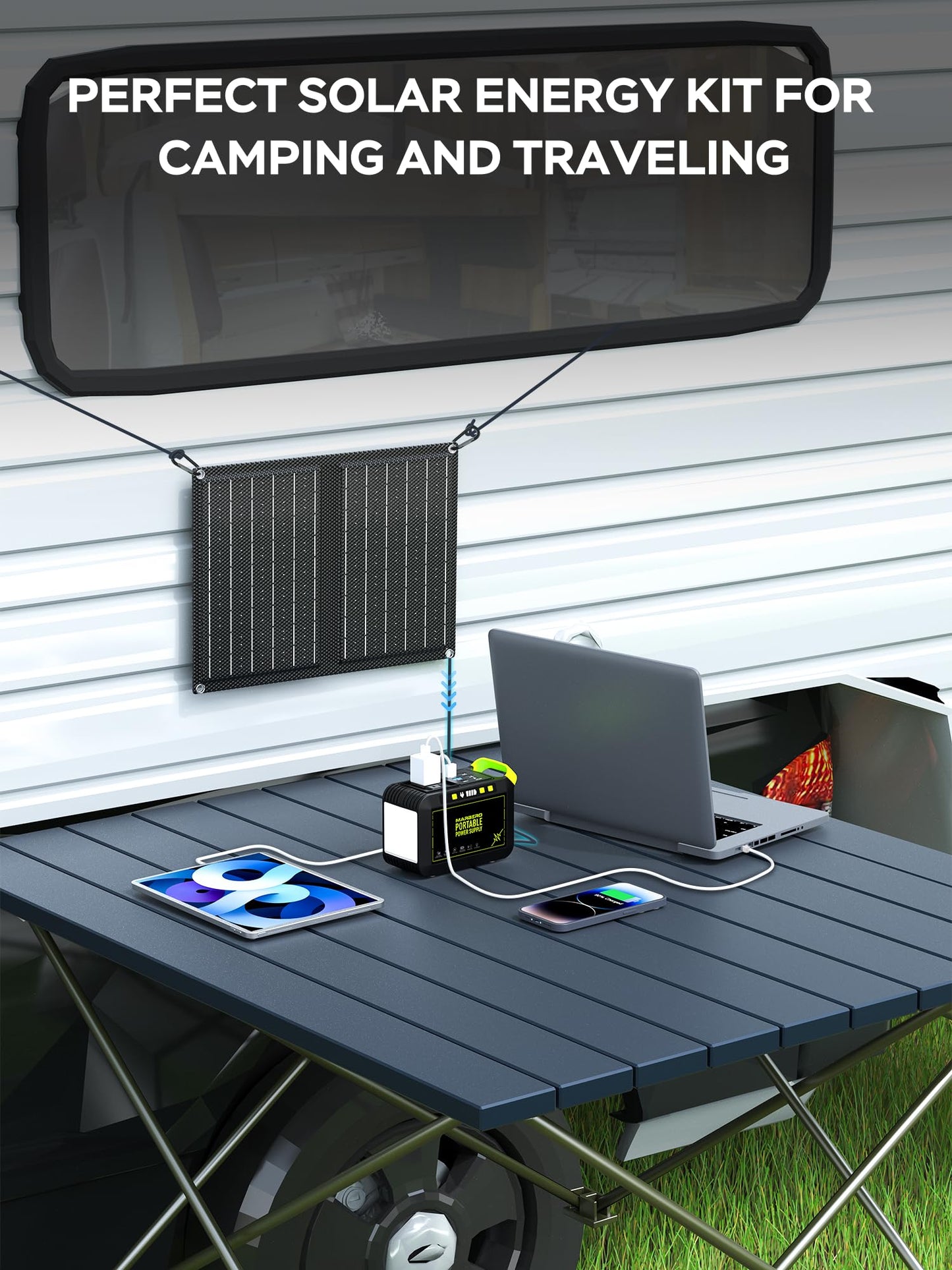 MARBERO 237Wh Solar Generator with Solar Panel Included Portable Power Station 300W Pure Sine Wave with Foldable Solar Panel 60W Set for Camping Outdoor Hiking Fishing Emergency