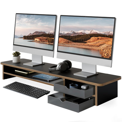 Fenge Monitor Stand, Desk Computer Riser with Frosted Storage Drawer, Oak