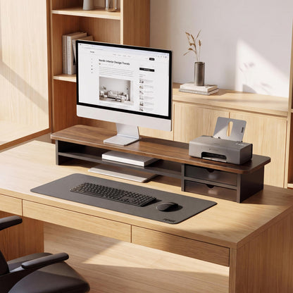 Fenge Monitor Stand, Desk Computer Riser with Frosted Storage Drawer, Oak