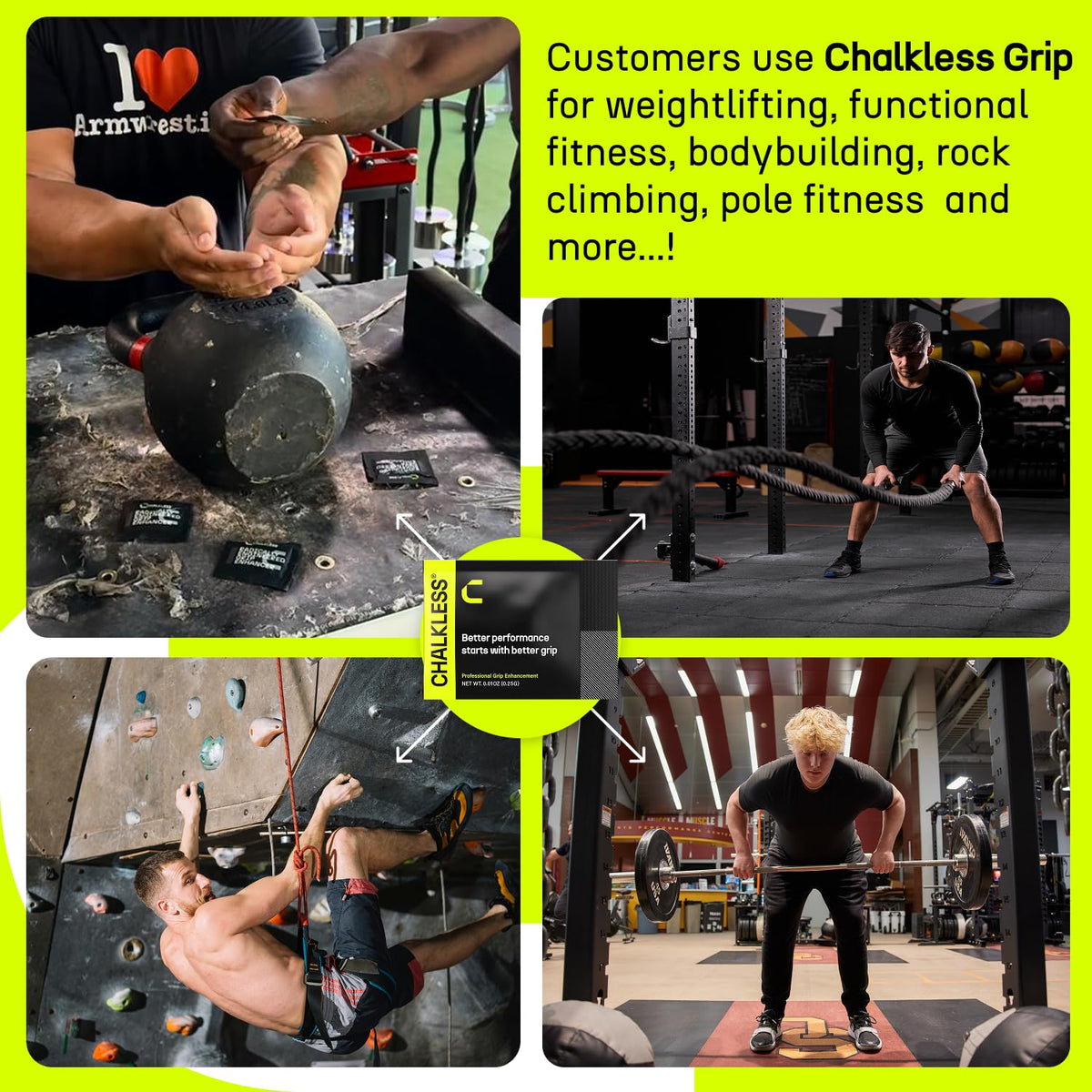 Chalkless Grip Enhancer - Premium Liquid Chalk Alternative & Less Mess Hand Chalk for Weightlifting, Powerlifting, Yoga, Gaming, Climbing, and More, Non-Toxic Long-Lasting & Reliable