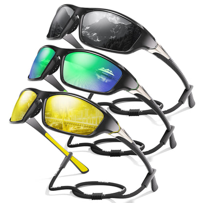 3 Pack Polarized Sports Sunglasses for Men, Mens Sunglasses Wrap Around UV400 Protection for Cycling Fishing Driving