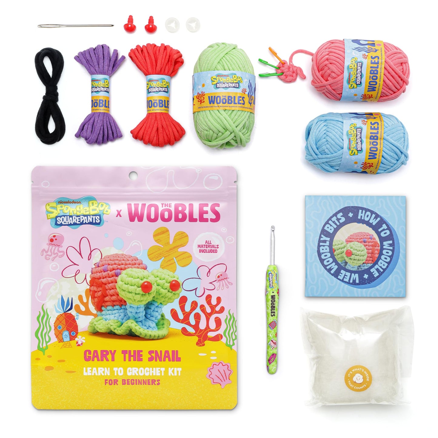 The Woobles Crochet Kit for Beginners – Spongebob Squarepants Craft Kit with Easy Peasy Yarn for Adults & Young Crafters, As Seen On Shark Tank, Step by Step Video Tutorials (Gary The Snail)