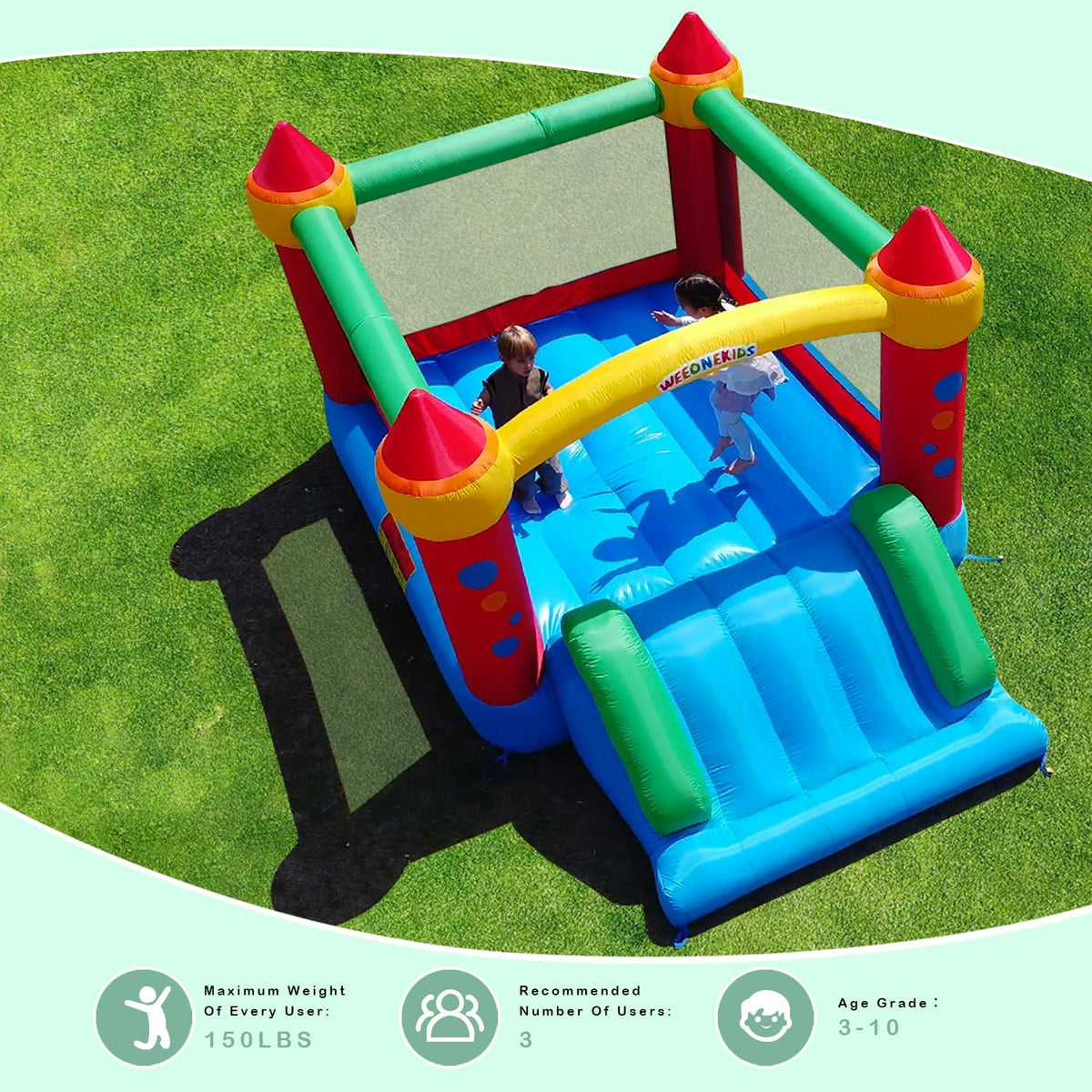 WeeOneKids Air Bounce House, Inflatable Bouncer with Air Blower and Slide, Jumping Family Backyard Bouncy Castle with Extra Thick Material (Red Yellow&Blue)