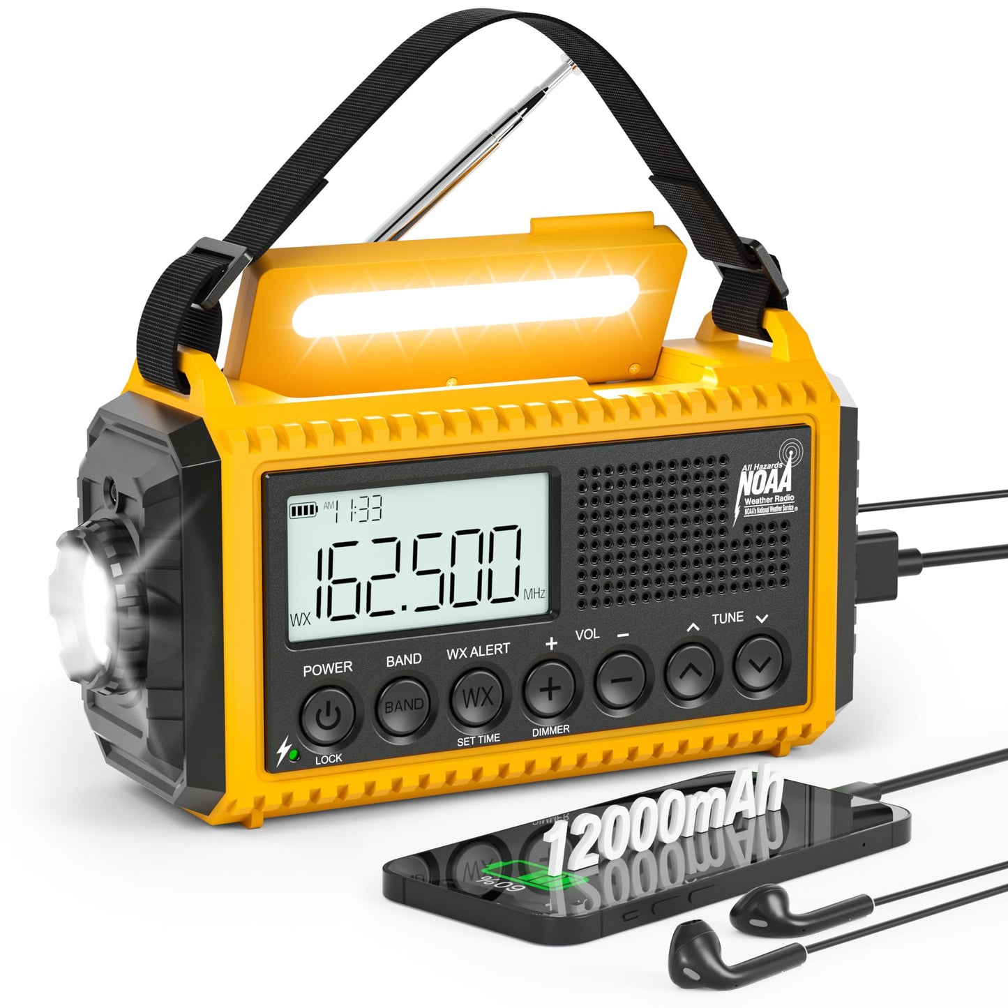 Auto NOAA Emergency Weather Radio, Solar Hand Crank Radio,Portable Battery Operated Emergency Radio with AM FM Shortwave,USB Charger,LED Flashlight,Clock, SOS Alert for Home Outdoors Camping Survival