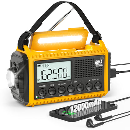 Auto NOAA Emergency Weather Radio, Solar Hand Crank Radio,Portable Battery Operated Emergency Radio with AM FM Shortwave,USB Charger,LED Flashlight,Clock, SOS Alert for Home Outdoors Camping Survival
