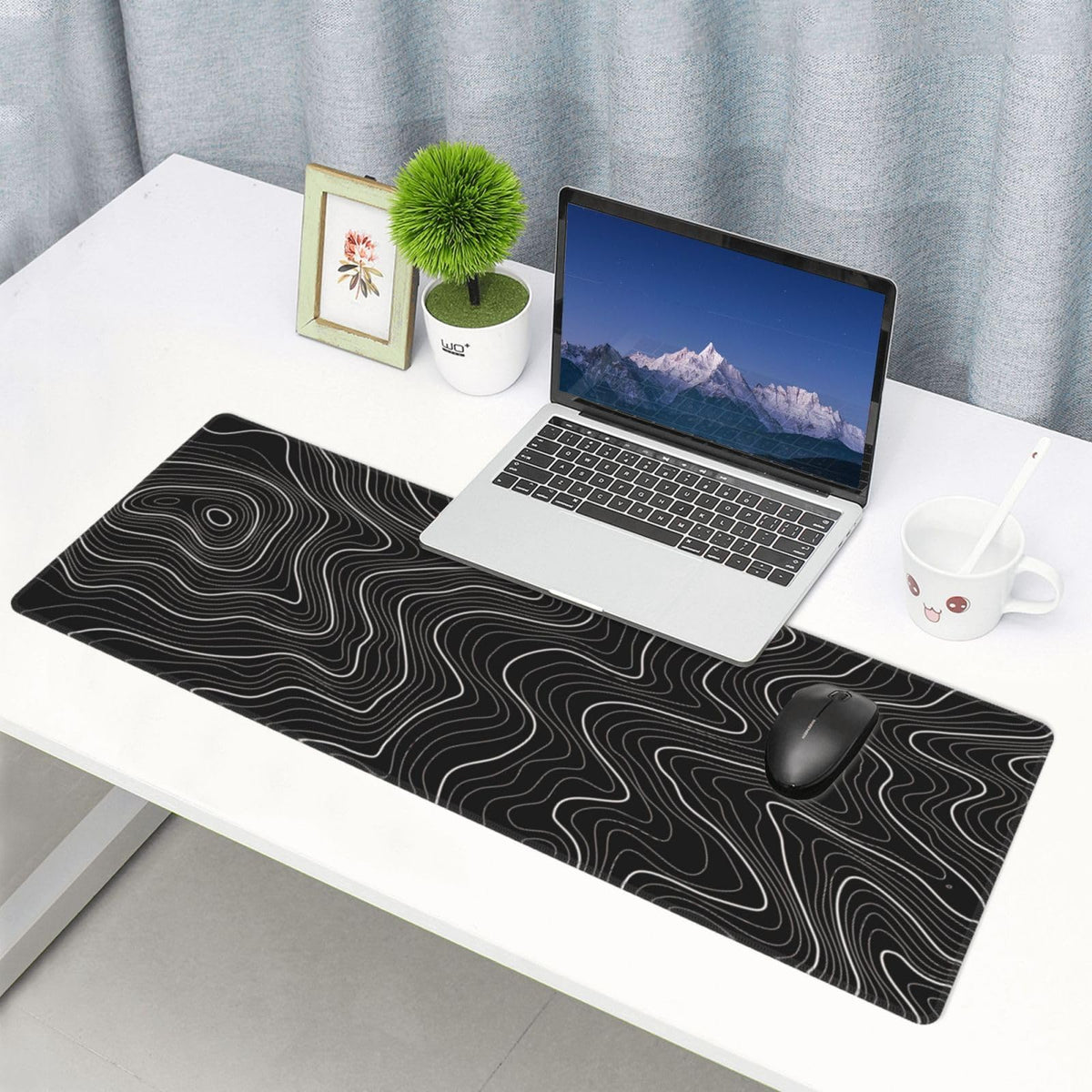 Gaming Mouse Pad, Large Black and Green Line Topographic Mousepad Laptop, Extended Mouse Mat, Long XL Waterproof Keyboard Pads, Big Non-Slip Mousepads for Game Office Home, 31.5 x 11.8 in