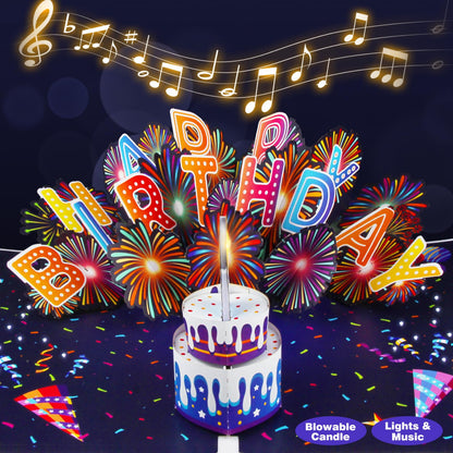 MZD8391 Pop Up Birthday Card with Music, Light, Firework For Men Women