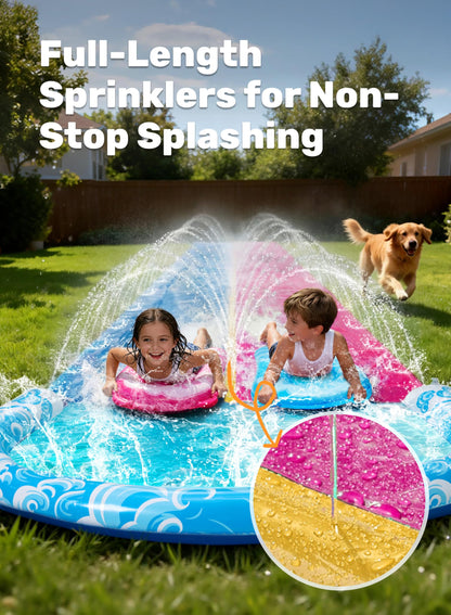 JOYIN 22.5ft Water Slides and 2 Bodyboards, Lawn Water Slide Summer Slip Waterslides Water Toy with Build in Sprinkler for Backyard Outdoor Water Fun for Kids