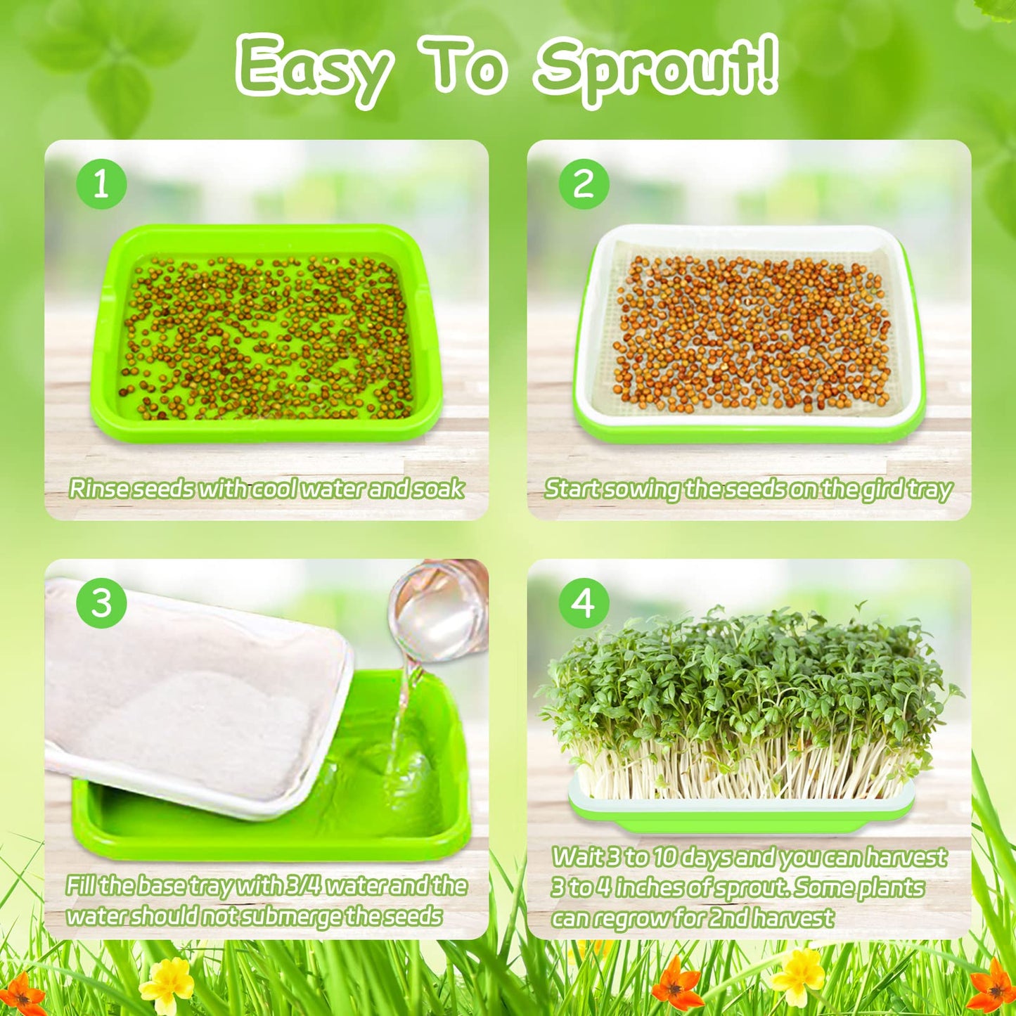 Legigo 8 Pack Seed Sprouter Trays with Lids- Soil-Free Cultivation Germination Tray, BPA Free Micro Greens Growing Trays Seed Sprouting Trays Kit with Germinating Paper for Wheatgrass, Beans and More