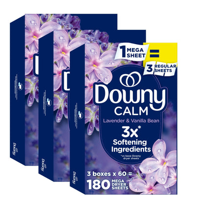 Downy CALM, Mega Dryer Sheets, Laundry Fabric Softener, Lavender and Vanilla Bean, 130 Count