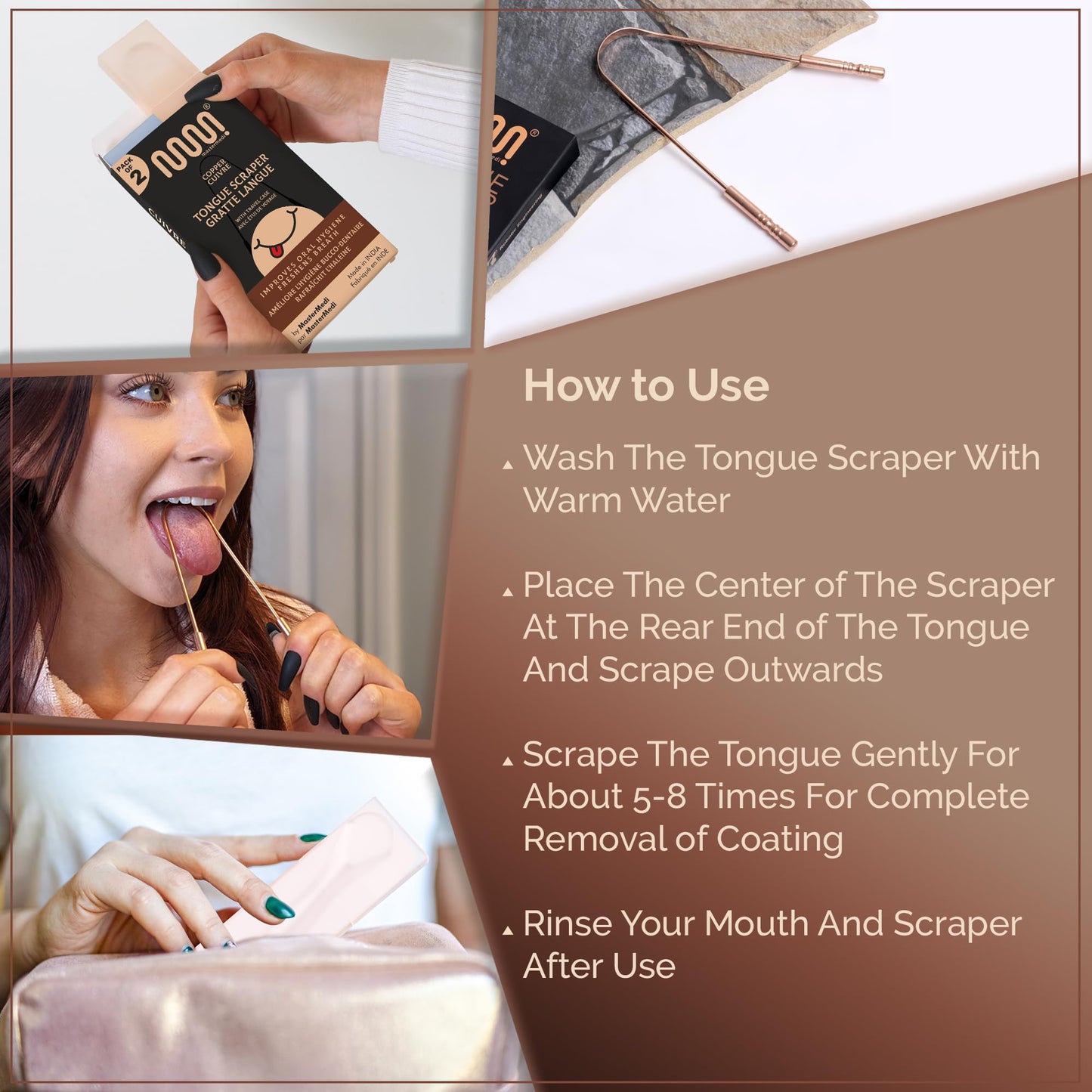 MasterMedi Tongue Scraper for Adults with Multicolor Travel Cases (2 Pack), 100% Stainless Steel, Reduce Bad Breath, Tongue Scrubber, Easy to Use, Tongue Cleaner for Oral Care & Hygiene