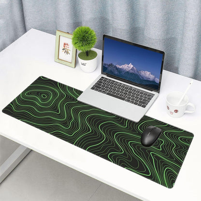 Gaming Mouse Pad, Large Black and Green Line Topographic Mousepad Laptop, Extended Mouse Mat, Long XL Waterproof Keyboard Pads, Big Non-Slip Mousepads for Game Office Home, 31.5 x 11.8 in