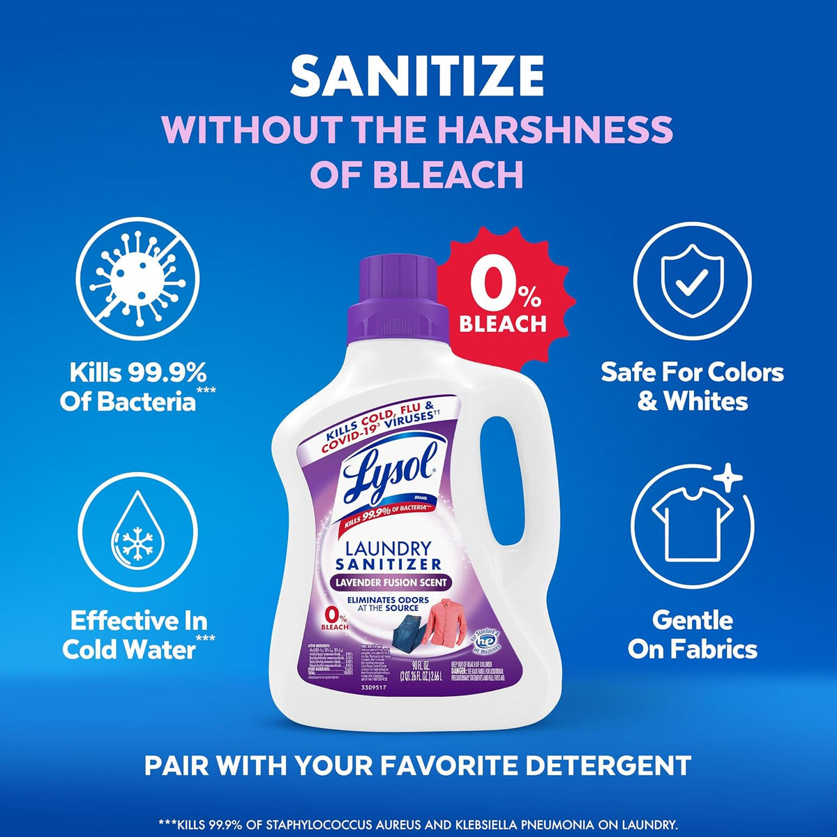 Lysol Laundry Sanitizer Liquid, Detergent Additive, Lavender, 90oz