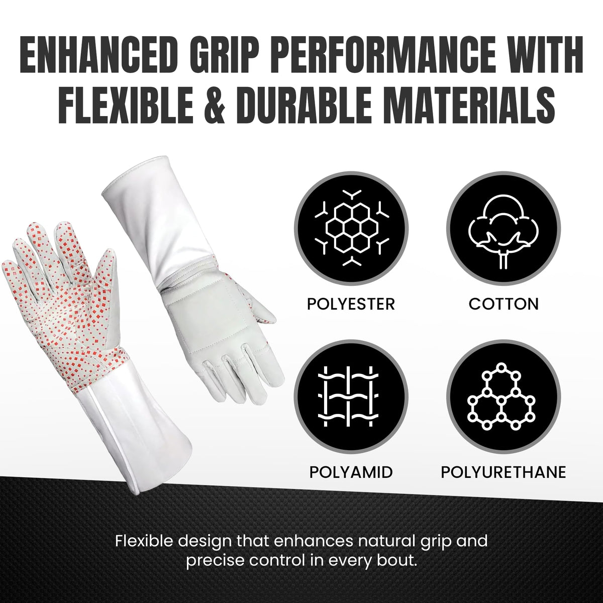 Fencing Glove, 3-Weapon Washable, Pro-Grip Silicone Design, Foil Epee and Saber, Competition Approved