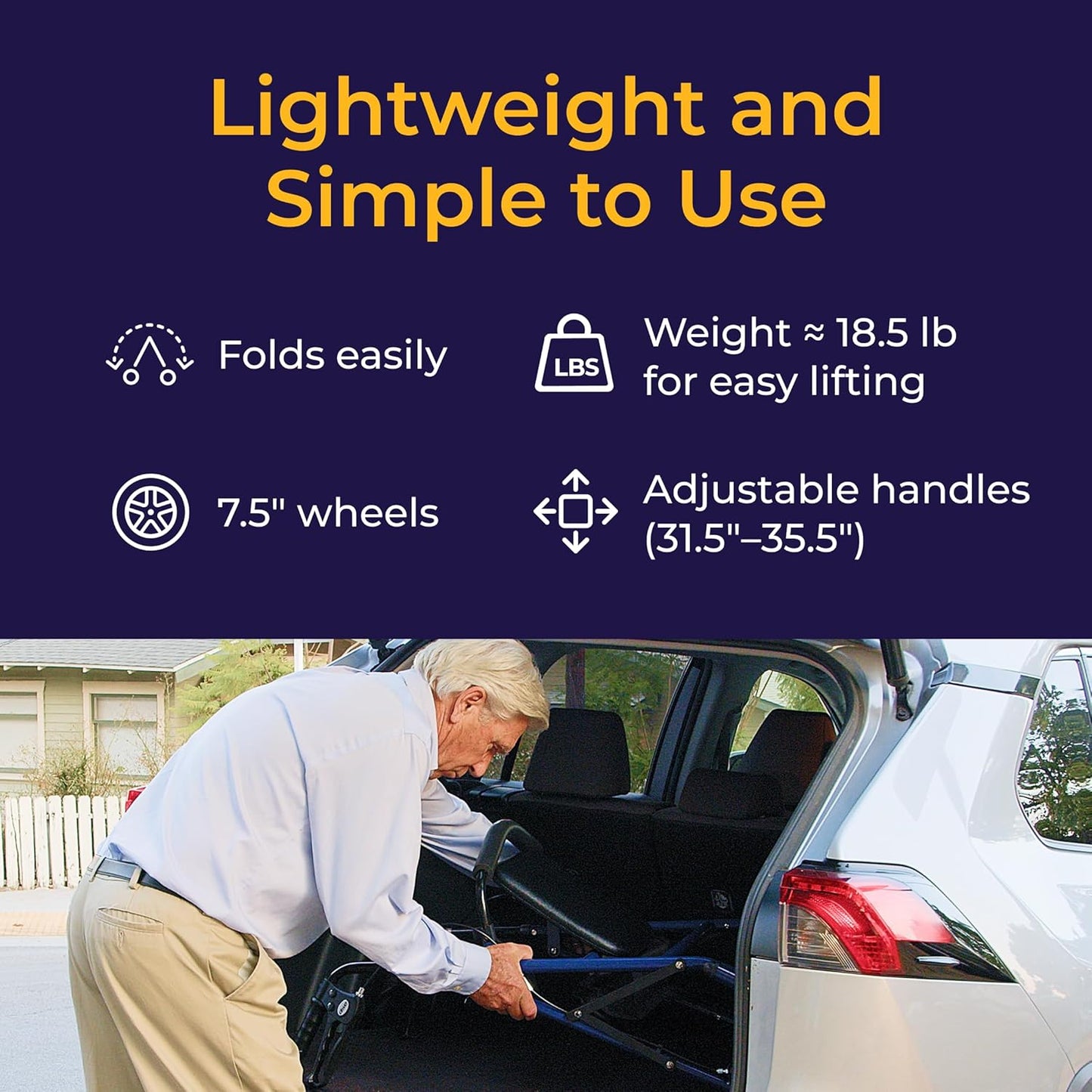 Drive Medical 10257BL-1 4 Wheel Rollator Walker With Seat, Steel Rolling Walker, Height Adjustable, 7.5" Wheels, Removable Back Support, 300 Pound Weight Capacity, Blue