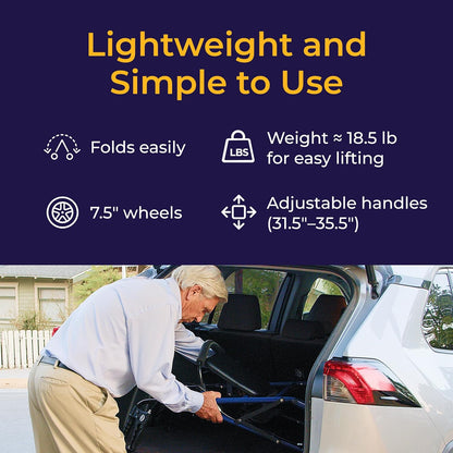 Drive Medical 10257BL-1 4 Wheel Rollator Walker With Seat, Steel Rolling Walker, Height Adjustable, 7.5" Wheels, Removable Back Support, 300 Pound Weight Capacity, Blue