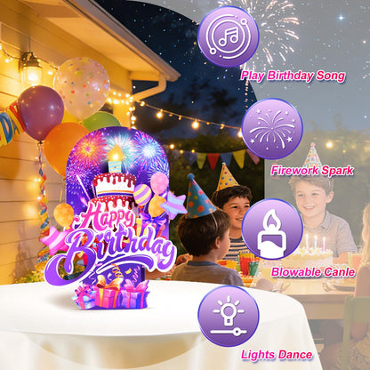 MZD8391 Pop Up Birthday Card with Music, Light, Firework For Men Women