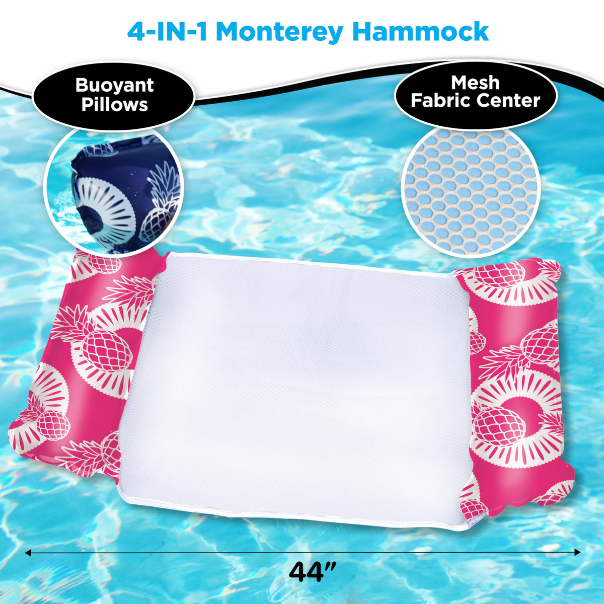 Waterlife 4-in-1 Pool Hammock 4-Pack, Inflatable Pool Chair Float, Water (Saddle, Lounge Chair, Drifter)