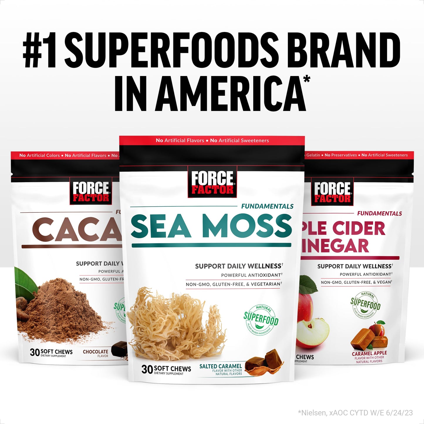 Force Factor Superior Sea Moss Gut Health + Skin Support, Support Gut Health & Healthy Skin, Hair & Nails, Boost Energy & Immune Health, with Biotin & LactoSpore Probiotics, S’Mores, 60 Soft Chews