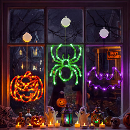 Minetom 3 Pack Halloween Windows Lights - Pumpkin, Ghost, Hat with Timer