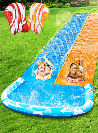 JOYIN 22.5ft Water Slides and 2 Bodyboards, Lawn Water Slide Summer Slip Waterslides Water Toy with Build in Sprinkler for Backyard Outdoor Water Fun for Kids