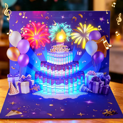 MZD8391 Pop Up Birthday Card with Music, Light, Firework For Men Women