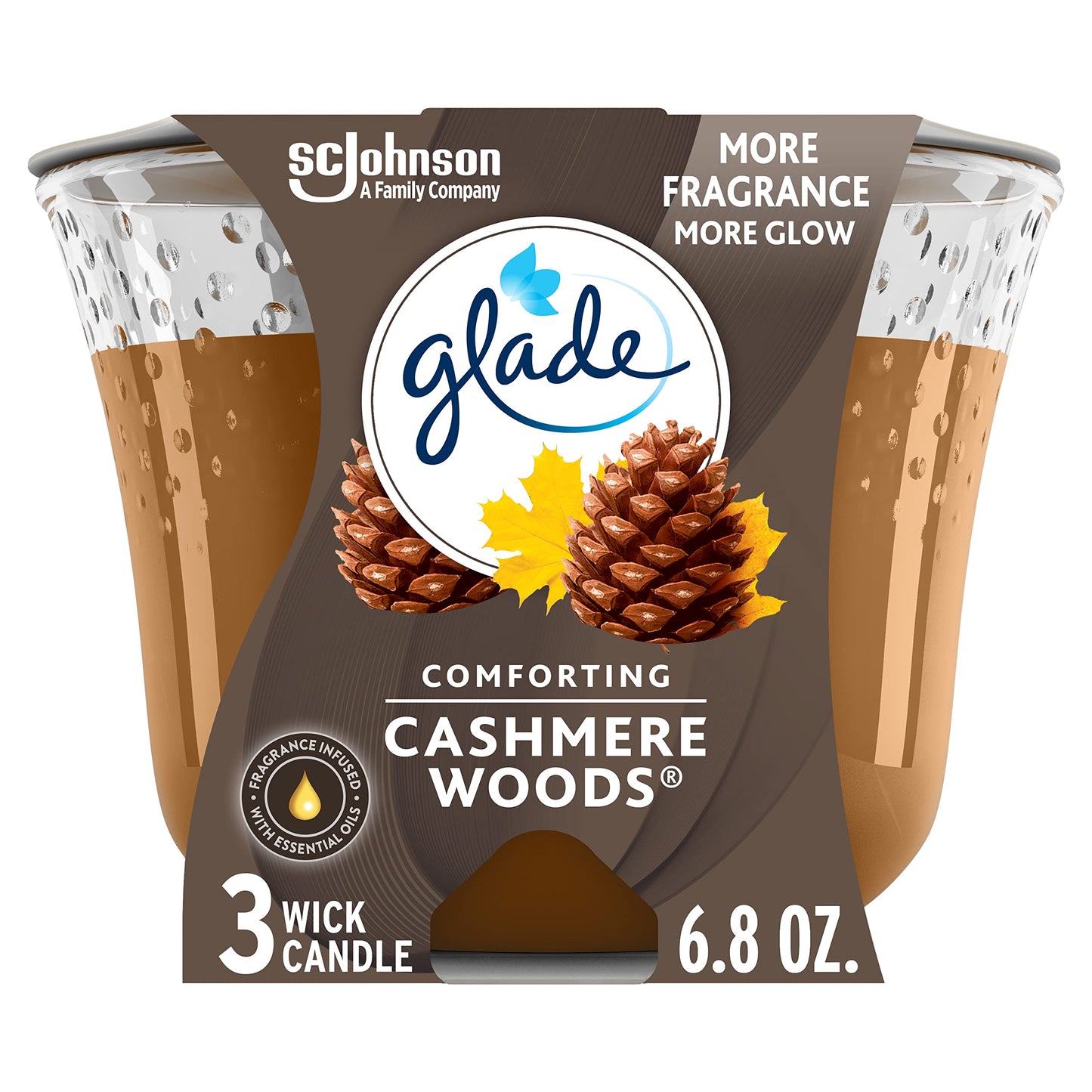 Glade Scented 3-Wick Candle Jar, Coastal Sunshine Citrus, Fragrance Infused with Essential Oils, 6.8 oz