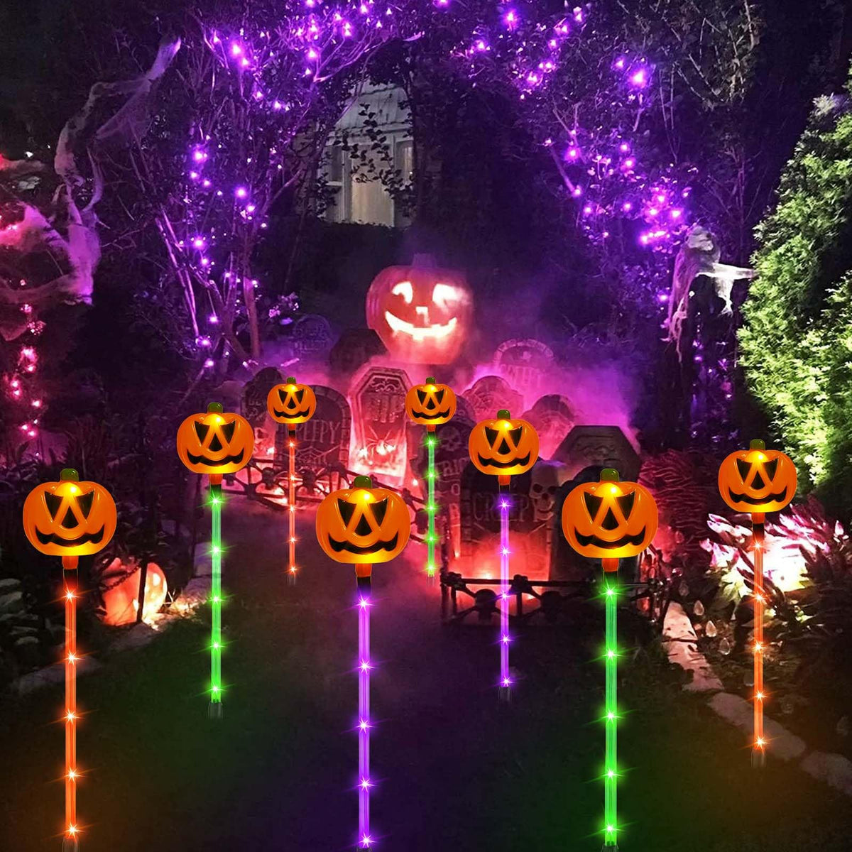 12 Pack Solar Pumpkin Lights Outdoor Waterproof for Halloween Decorations